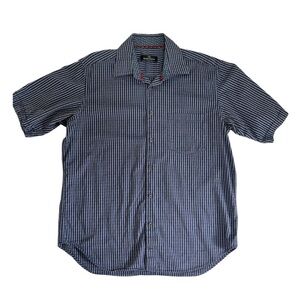 Bugatchi Uomo Blue Striped Short Sleeve Cotton Shirt size large
